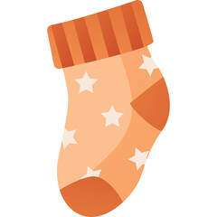 Orange Sock With White Stars Pattern And Ribbed Cuff Detailed Flat Illustration Of A Cozy Winter Accessory On A Transparent Background