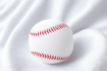 Classic baseball with red stitching on soft white fabric