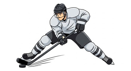 Obraz premium Dynamic Hockey Player Illustration - Focused on the Puck.