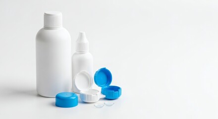 Lens Care Cleansing with wetting and storage solution on white.