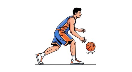 Fototapeta premium Dynamic Illustration of a Basketball Player Dribbling the Ball.