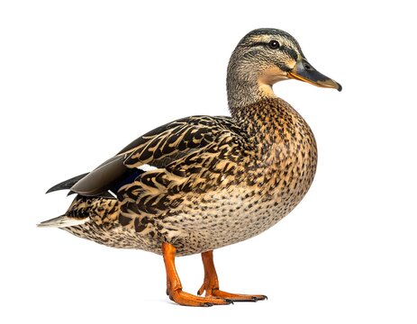 A side profile of a female duck with detailed plumage