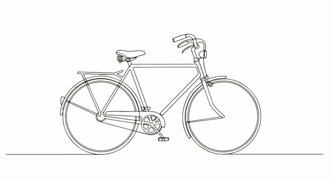 Minimalist bicycle line drawing in geometric outline vector style.
