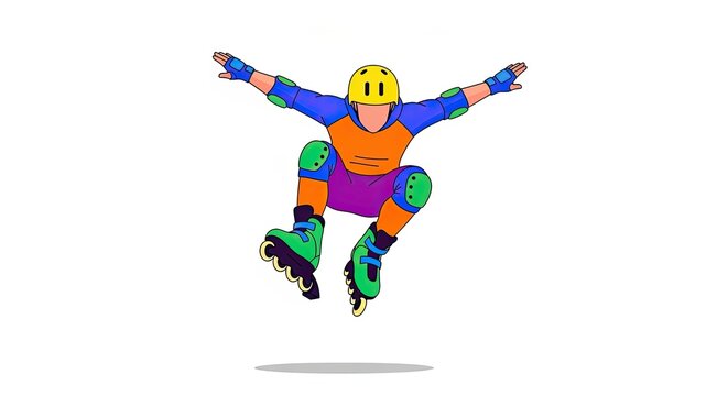 Inline skater performing a jump with arms outstretched in mid-air.
