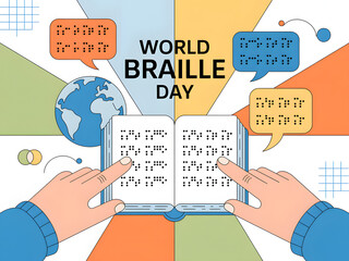 creative illustration of education and literacy with tactile writing system for visually impaired community