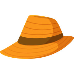 Orange straw sun hat with brown band isolated on white background for outdoor activities and sun protection