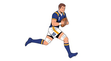 Rugby Player Running with Ball in Dynamic Action Pose.