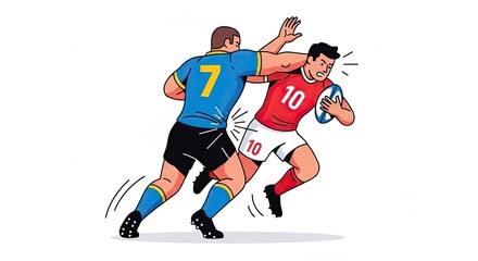 Rugby Players in Action - A Dynamic Tackle Illustration.