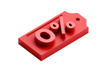 Red 0 percent discount tag isolated on transparent background
