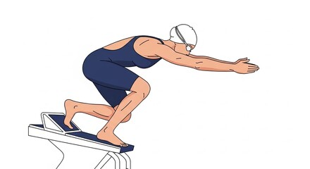 Swimmer poised on the starting block ready to dive into the pool.