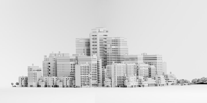 3D skyline view with modern city buildings