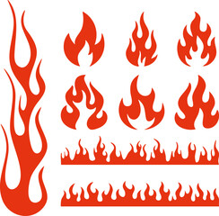 Fire Flames Silhouette Vector Set