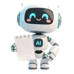 3D cute AI robot holding shopping and discount elements, representing online shopping, sales, and promotion concepts, isolated on png file.