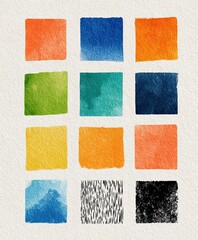 Fototapeta premium Colorful Watercolor Squares - A Minimalist Abstract Art Composition.