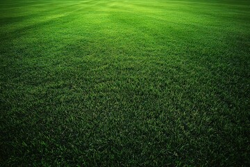 Close Up of Manicured Bright Green Lawn or Turf in Sunlight with Dark Shadows and Perspective View Under Natural Light