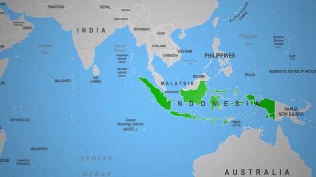 World map highlighting indonesia in green

