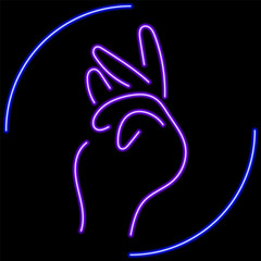 snap of fingers neon sign, modern glowing banner design, colorful modern design trend on black background. Vector illustration.