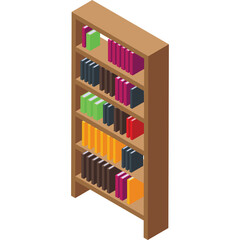 Isometric Wooden Bookshelf Filled With Colorful Books On A Transparent Background Digital Art