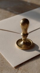 Antique brass stamp seals secrets on parchment, whispering nostalgia of bygone correspondence, ideal for World Letter Writing Day