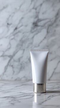 A minimalist white tube on marble suggests an introspective zen-like journey, akin to Japans Hanami or Korea's Chuseok