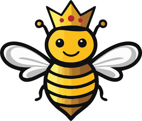 Royal Bee Mascot Vector Illustration – Cute Queen Bee with Crown, Modern Flat Style