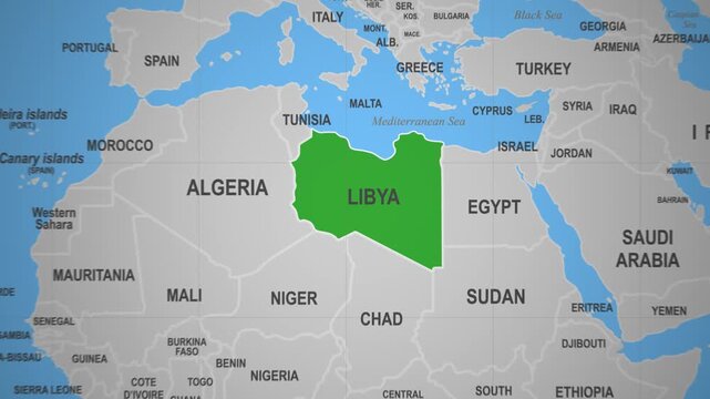 Libya highlighted on a world map view
