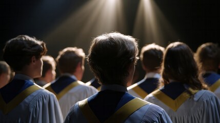 A celestial chorus of diverse souls illuminates the stage, serenading the Winter Solstice with melodic unity and reverence