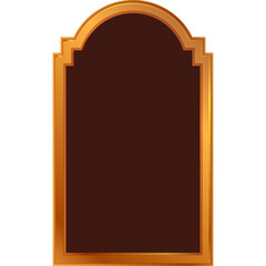 Ornate arched doorway with golden frame and dark brown panel graphic design element