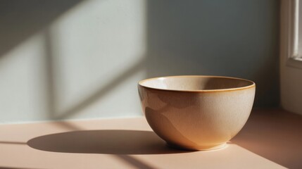Obraz premium Serene ceramic bowl basks in sunlight, echoes Zen simplicity, hygge warmth, perfect for World Mindfulness Day reflections