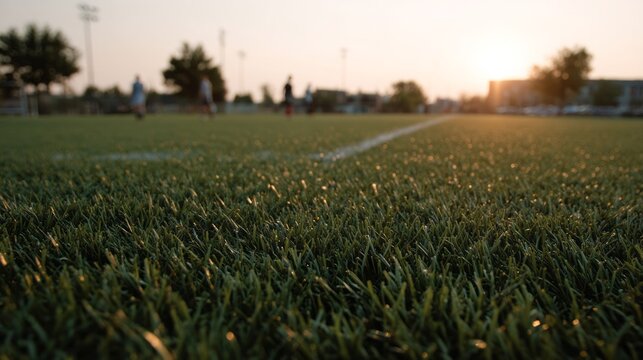 Lush emerald grass glistens under the setting sun, evoking childhood nostalgia, picnics, and Soccer Day celebrations worldwide