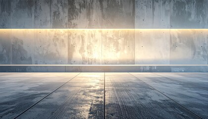 Illuminated Concrete Wall and Floor Interior.