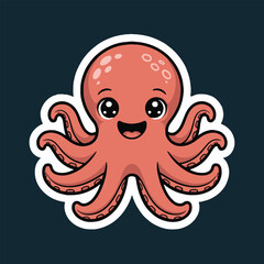 A cartoon octopus with big eyes and a smile on a dark background with a white outline sticker