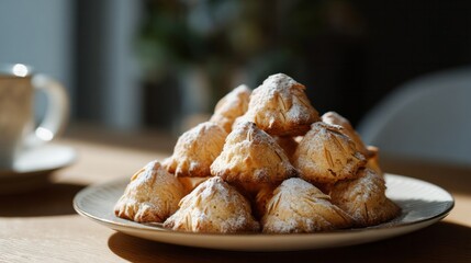A pyramid of almond-dusted pastries, whispering tales of hygge, embellishes a table for Solstice feasts and Tu Bishvat