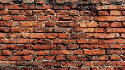 Obraz premium Distressed Red Brick Wall Background With Varying Hues of Brown and Orange Textured Surface for Rustic and Architectural Depictions Old Construction