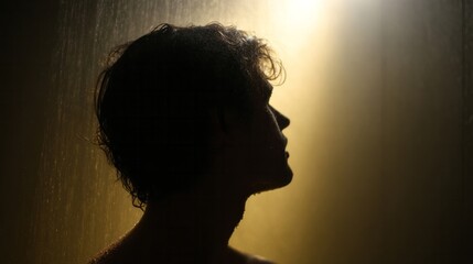 Mysterious silhouette of pensive Caucasian man reveals solitude under golden light, capturing Allhallowtide's introspective whisper and Moondance Day