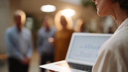 A Caucasian woman presents to a blurred audience under soft lighting, invoking Diwali's enlightenment and World Knowledge Day