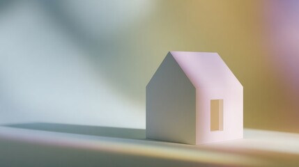 Minimalistic pastel house model basking in ethereal rainbow light evokes tranquility, akin to Tiny House Movement, Winter Solstice