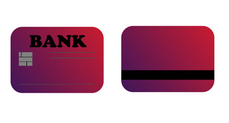 Fototapeta premium a bank card with two sides in purple on a white background,