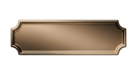 Bronze baking tray nameplate with polished metallic finish and soft reflections, isolated on transparent background