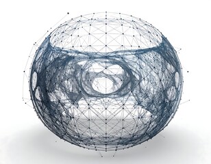 Abstract digital sphere illustration with connected nodes against white background