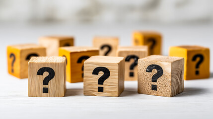 Art photo of wooden blocks expressing uncertainty and decision