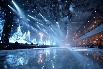Magical winter wonderland stage with falling snow high resolution picture