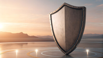 Matte studio shield on sunrise gradient