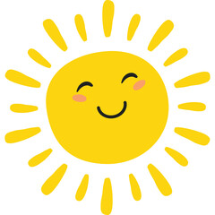 A Cheerful Cartoon Sun Character With A Smiling Face And Rosy Cheeks Radiant Yellow Rays Emanating Outward On A Transparent Background