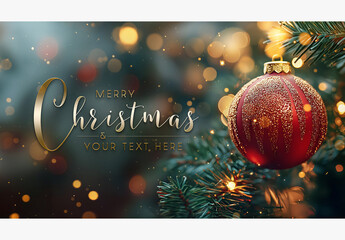 Christmas Card With Red And Gold Bauble Mockup