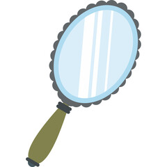 Oval Handheld Mirror With Ornate Scalloped Edge And Green Handle Isolated On Transparent Background © icha