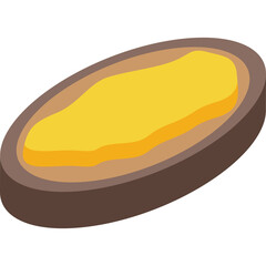 Oval Shaped Amber Gemstone With Golden Yellow Hue Set In A Dark Brown Oval Base With Subtle Ring Layers Against A White Background