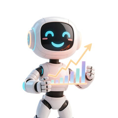 Cute AI Robot 3D in Trading and Investment Concept Isolated on Png Background