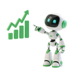 Cute AI Robot 3D in Trading and Investment Concept Isolated on Png Background