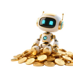 Cute AI Robot 3D in Trading and Investment Concept Isolated on Png Background